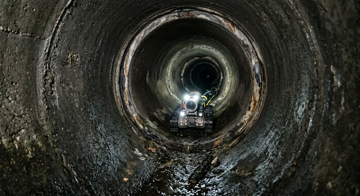 Robotic sewer camera inspecting pipe interior for Sewer Line Repair in Granite Shoals